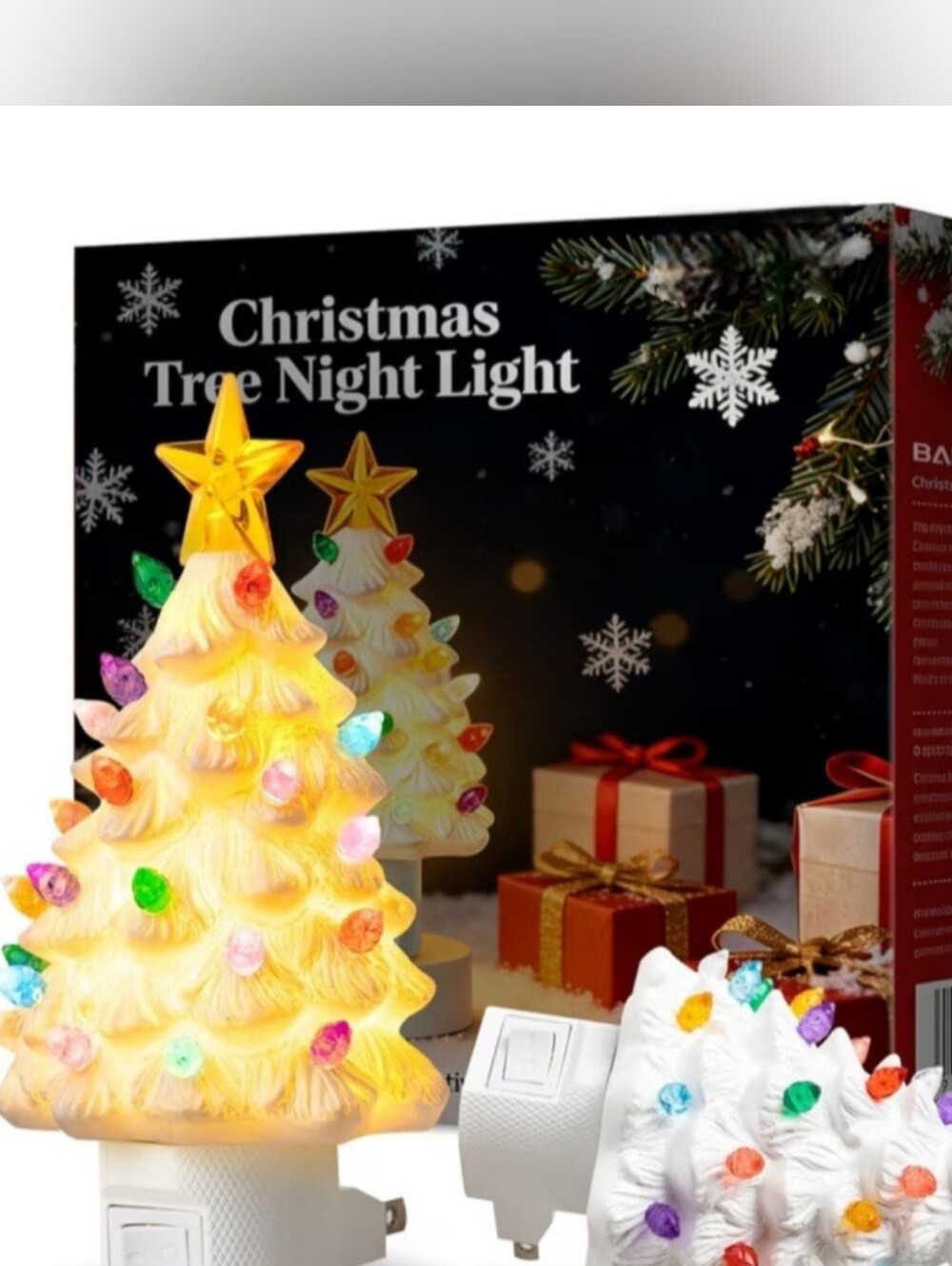 White Christmas Tree Night Light with Multicolor Bulbs. Set of 2. NEW.